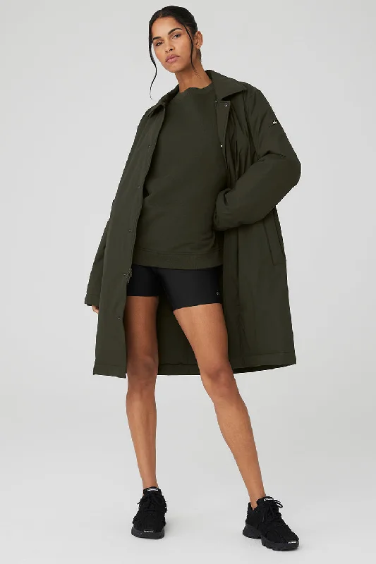 women's-shearling-coats-Signature Overcoat - Stealth Green