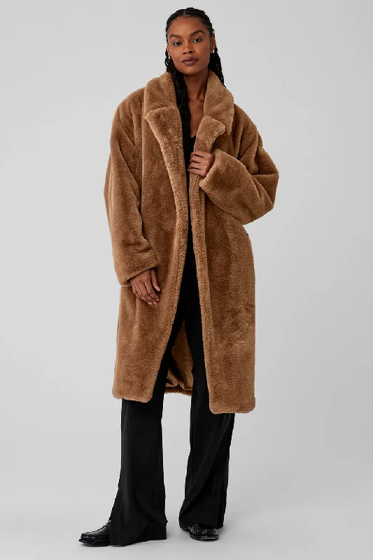 women's-parka-coats-Oversized Faux Fur Trench - Toasted Almond