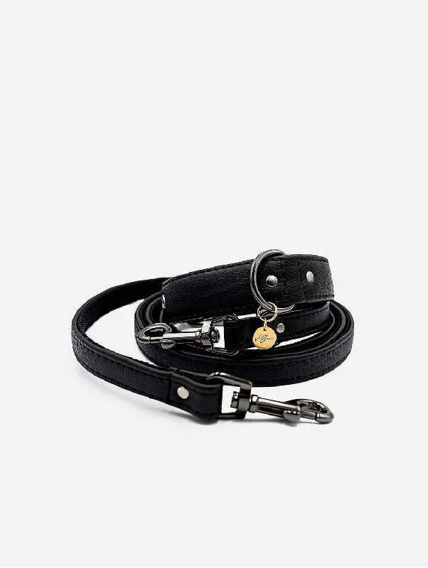 2 In 1 Piñatex® Vegan Leather Dog Collar & Leash Set | Black