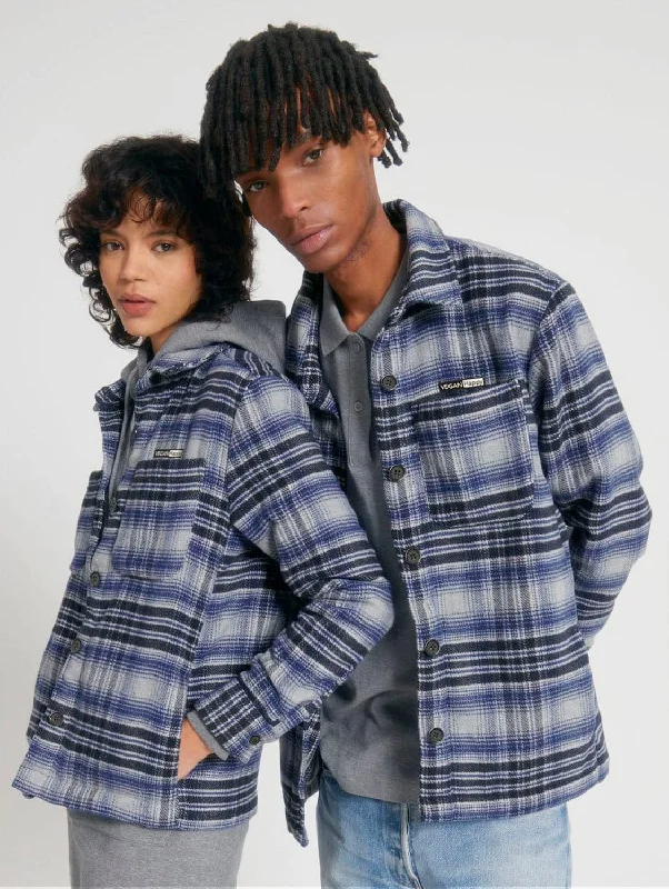 women's-coats-for-rainy-weather-Vegan Unisex River Check Shirt Jacket | Blue Check