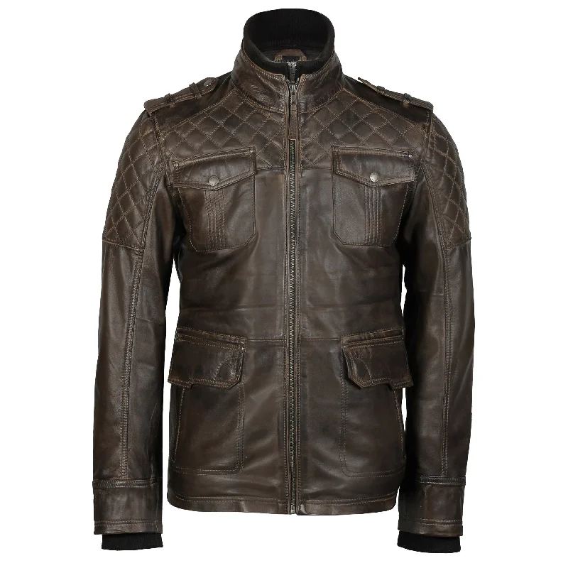 VINTAGE STYLE LEATHER JACKET IN BROWN