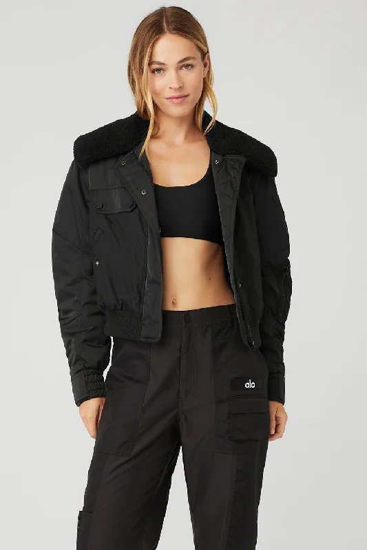 women's-coats-with-stylish-collars-Blaze Bomber - Black