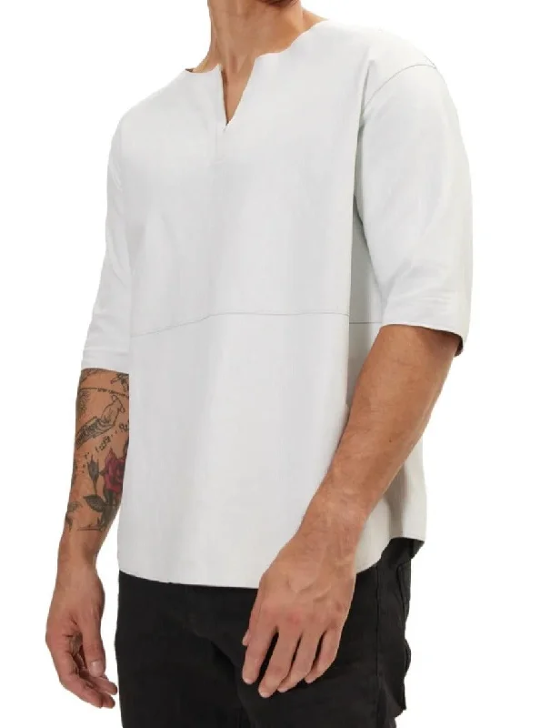 White Leather T Shirt Mens