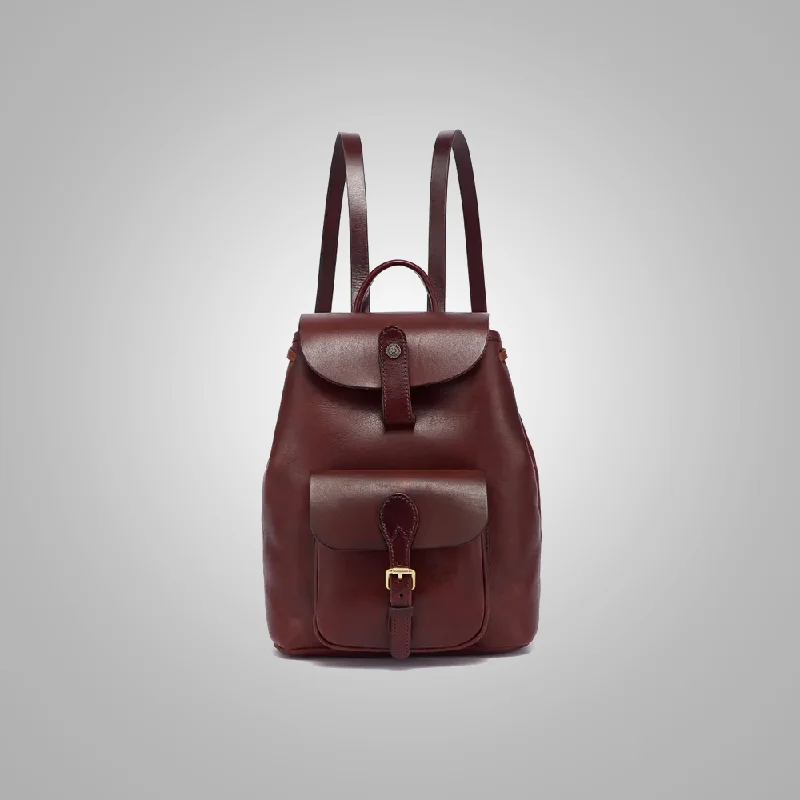 Women Lambskin Brown Small Genuine Leather Backpack