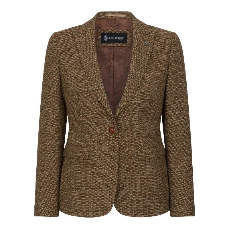 Women's Blazer Brown Tweed Tailored Fit Formal Jacket