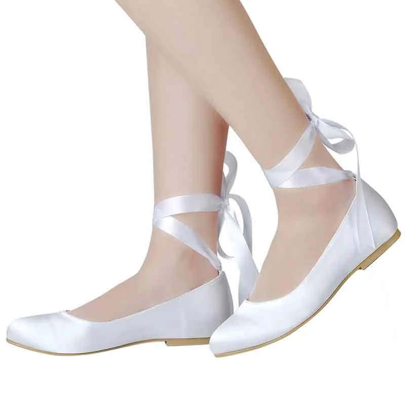 Women's Bridal Shoes Closed Toe Lace-up Satin Flats Wedding Shoes