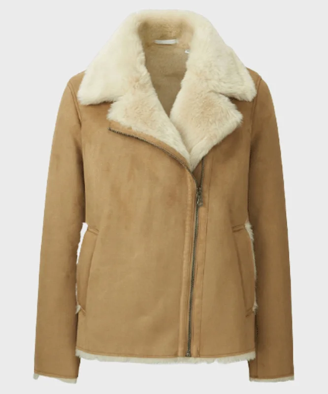 Womens Brown Faux Shearling Jacket