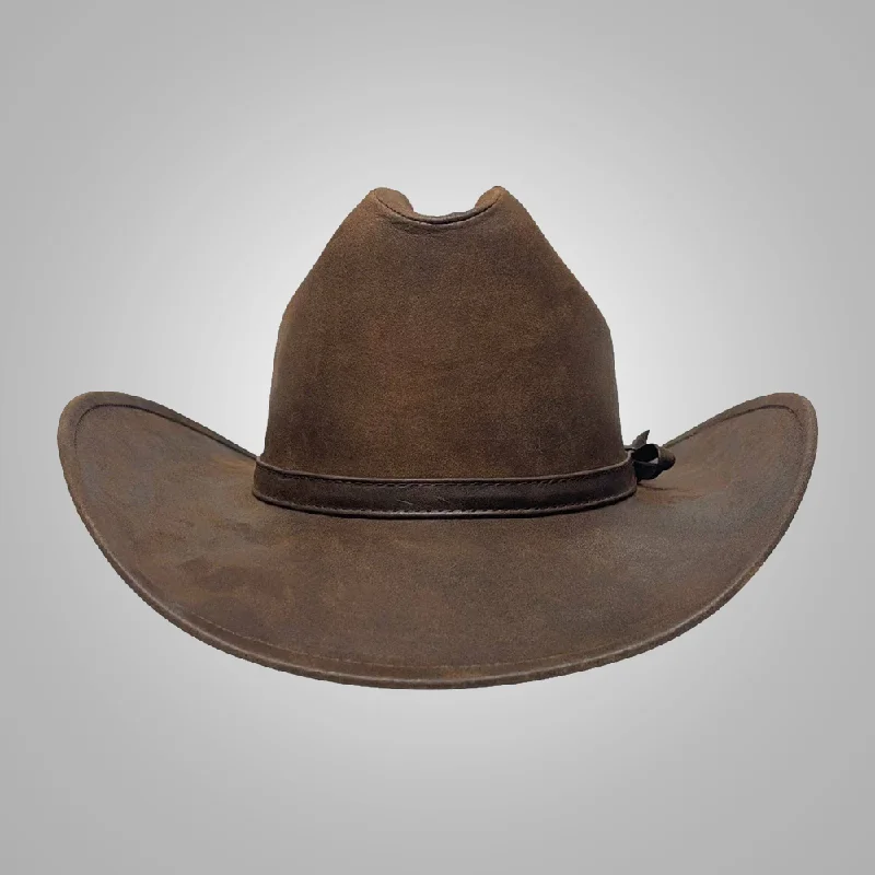 Womens Brown Lambskin Leather Cattleman Cowboy Hat