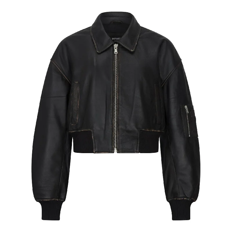 Women's Leather Jacket Cropped Bomber Zipper Short Coat