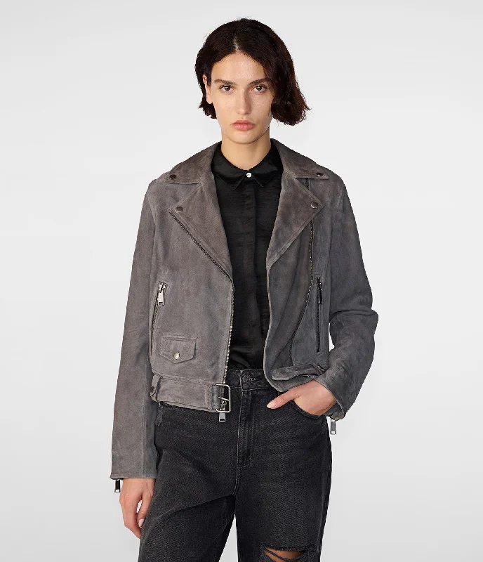 Ada Suede Belted Moto Jacket