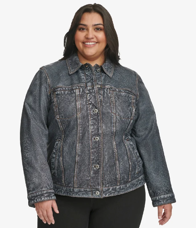 Plus Size Addison Leather Denim Jacket