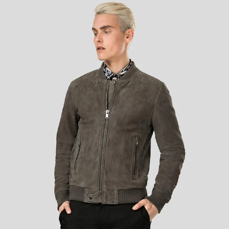 Zord Grey Suede Bomber Leather Jacket