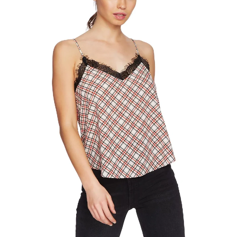 1.State Womens Glen Plaid Lace Trim Camisole Top