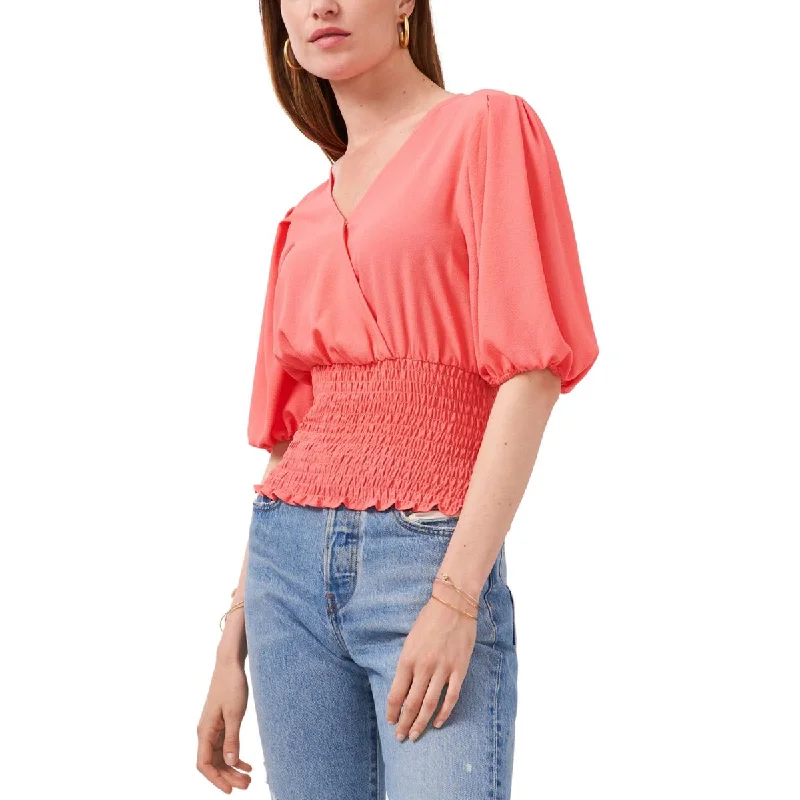 1.State Womens Smocked Faux Wrap Top