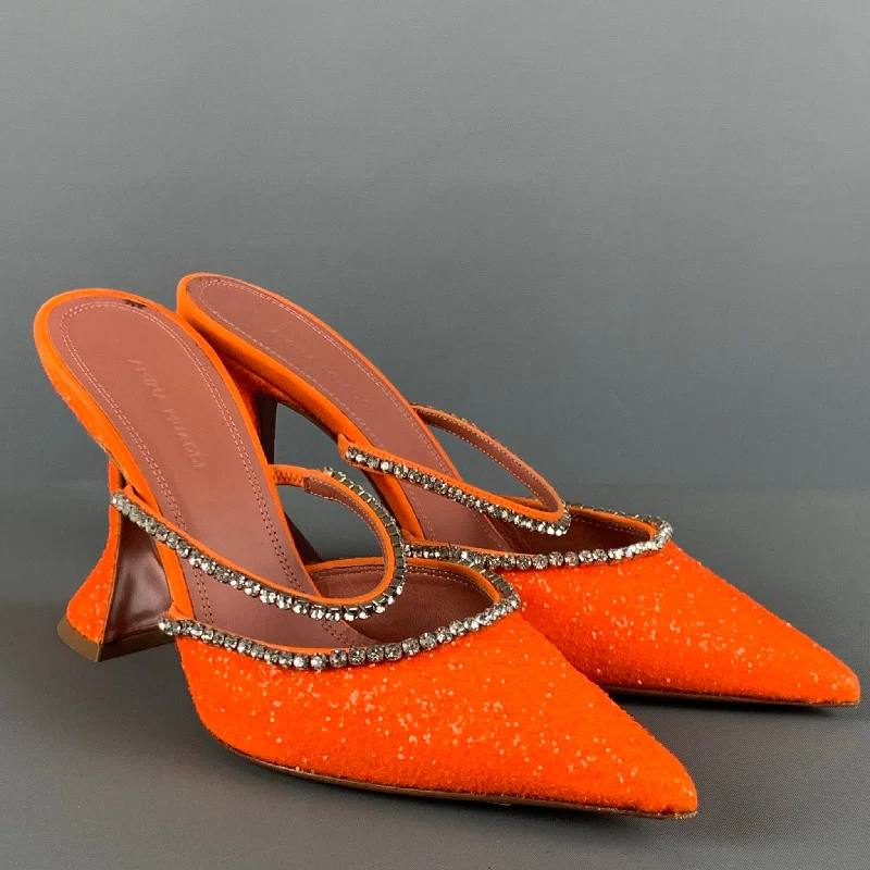 AMINA MUADDI Size 8 Orange Silver Glitter Mules Pumps