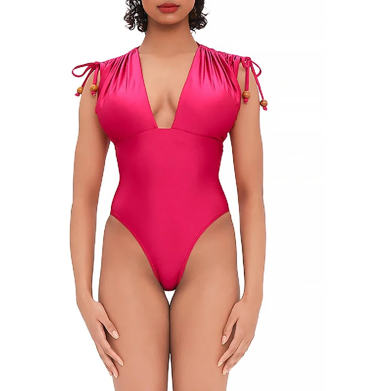 Andrea Iyamah Womens Tie Shoulder Plunging One-Piece Swimsuit