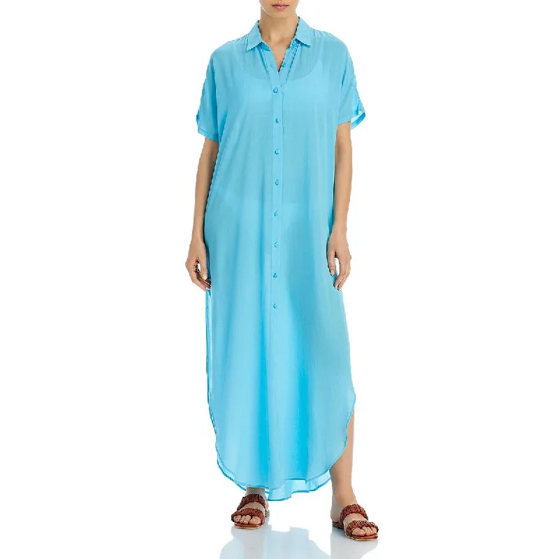 Aqua Swim Womens Button Front Long Cover-Up