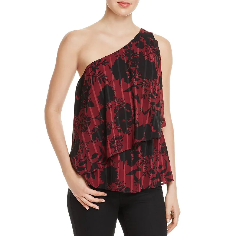 Aqua Womens One Shoulder Floral Top