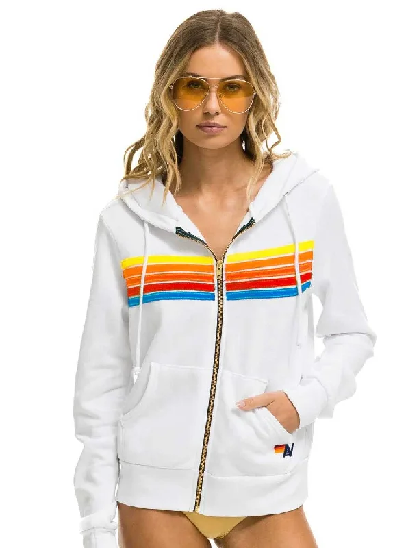 Aviator Nation Women's 5 Stripe Zip Hoodie - White Neon Rainbow