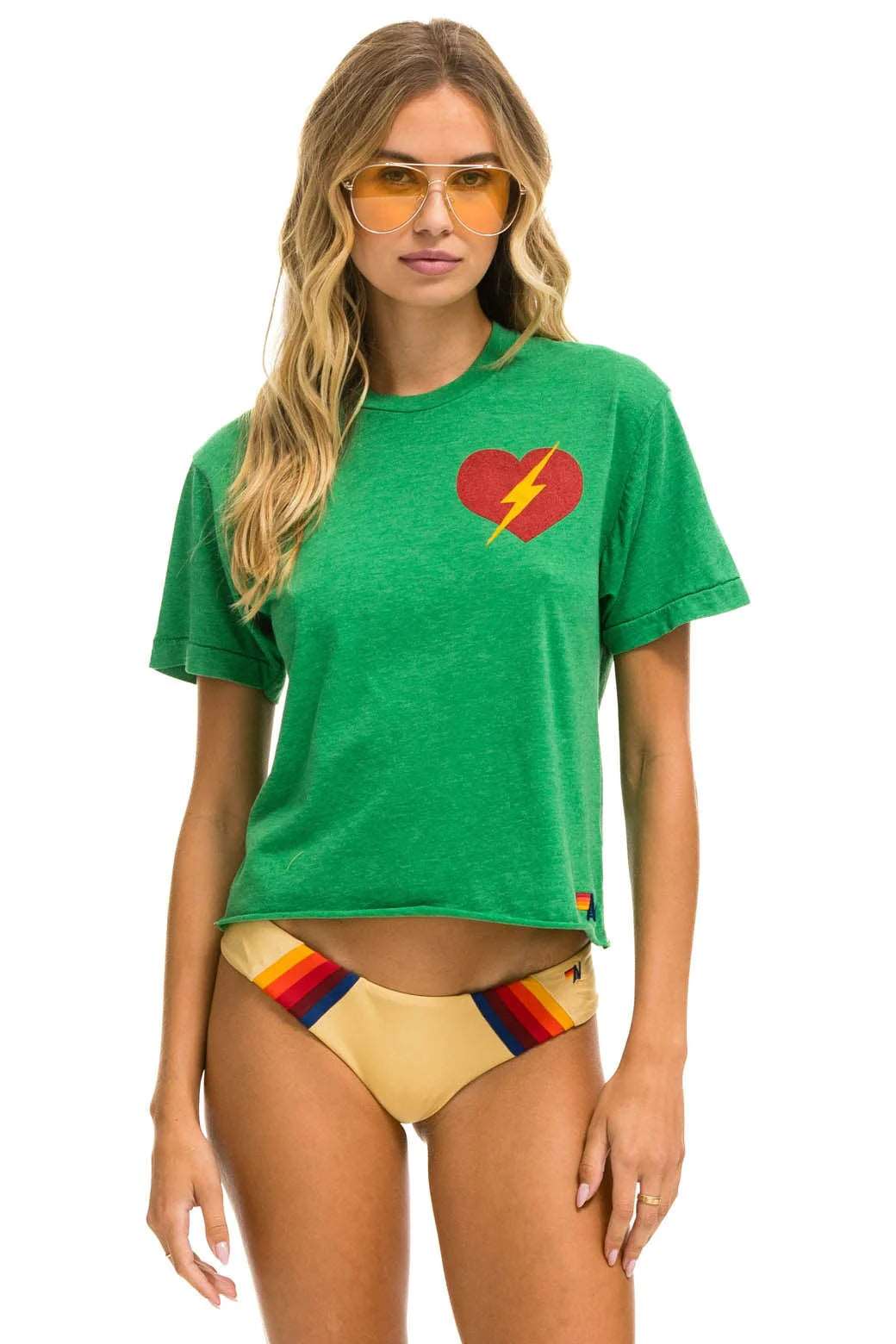 Aviator Nation Women's Bolt Heart Boyfriend Tee - Kelly Green