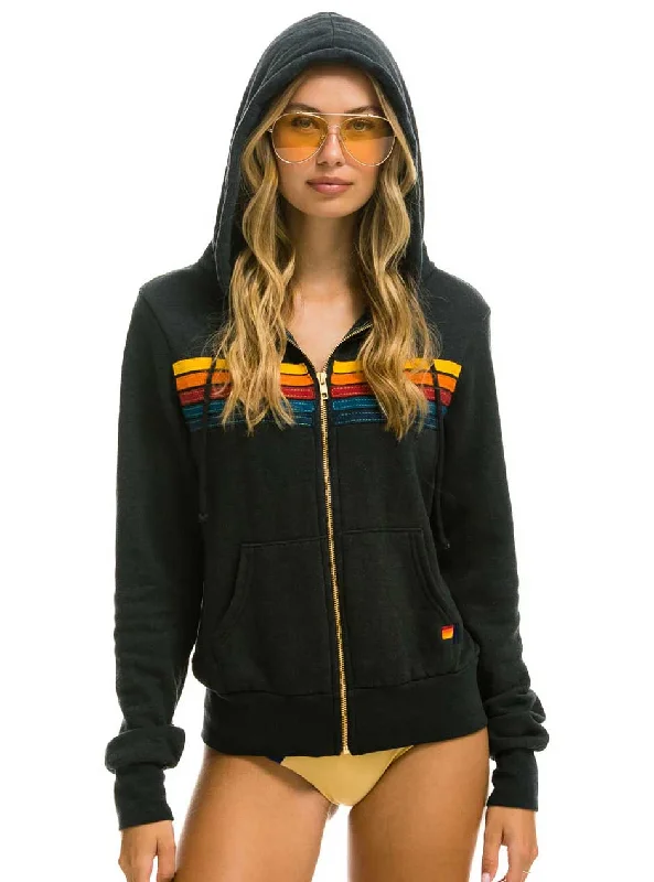 Aviator Nation Women's 5 Stripe Zip Hoodie - Charcoal Grey