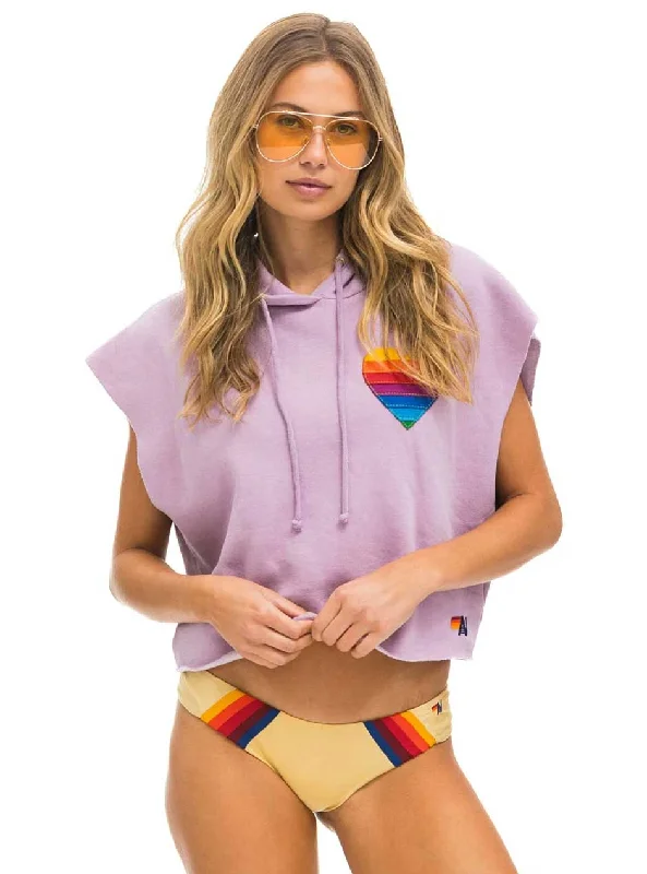 Aviator Nation Women's Rainbow Heart Stitch Sleeveless Hoodie - Mauve Purple