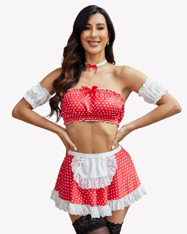 Contrast Lace Maid Costume Set (5Pcs)