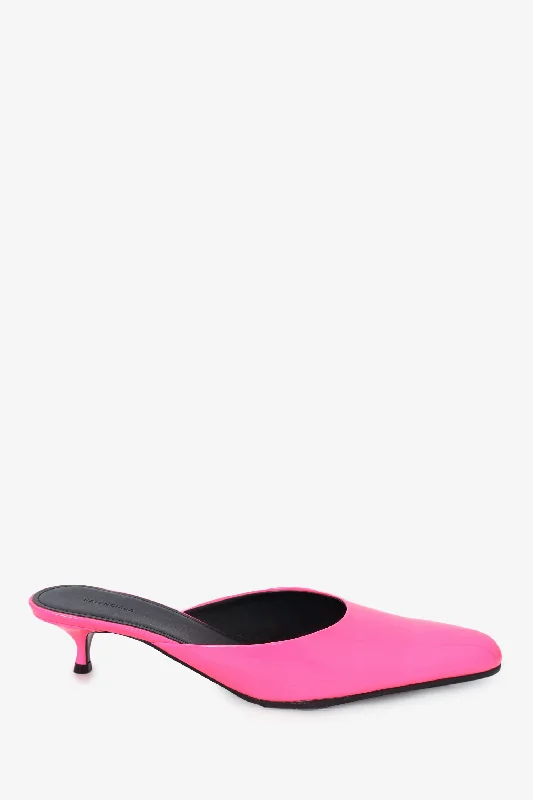 Balenciaga Pink Patent Round Toe Mules Size 37