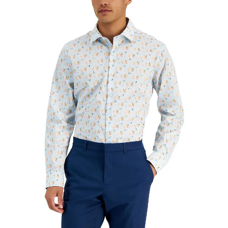 Bar III Mens Cocktails Organic Cotton Print Button-Down Shirt