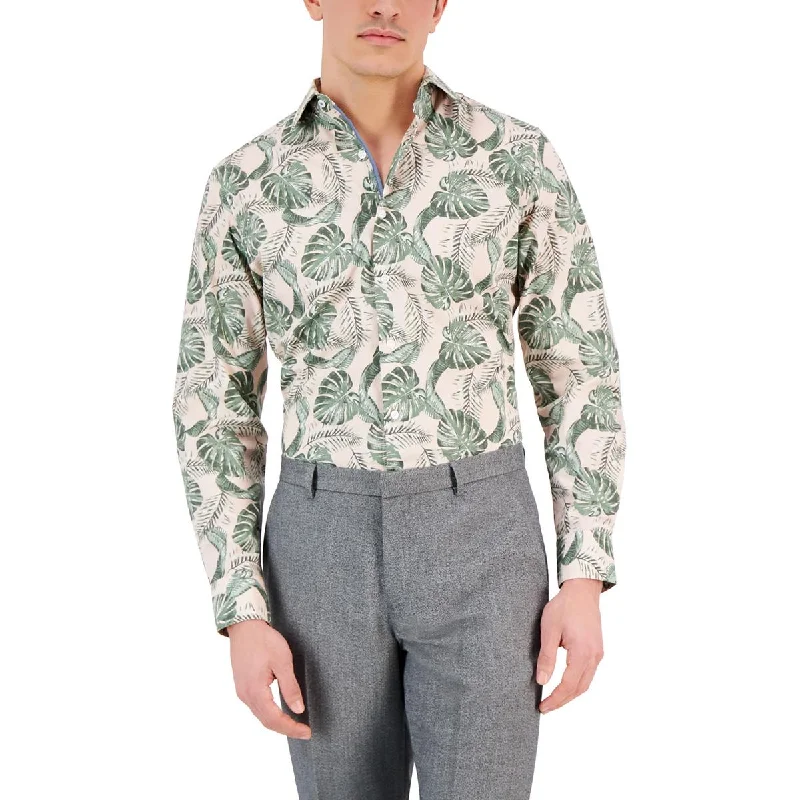 Bar III Mens Hoja Printed Stretch Button-Down Shirt