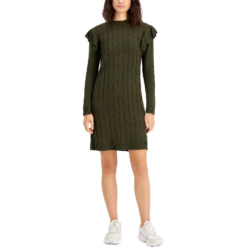 Bar III Womens Cable Knit Above Knee Sweatshirt Dress