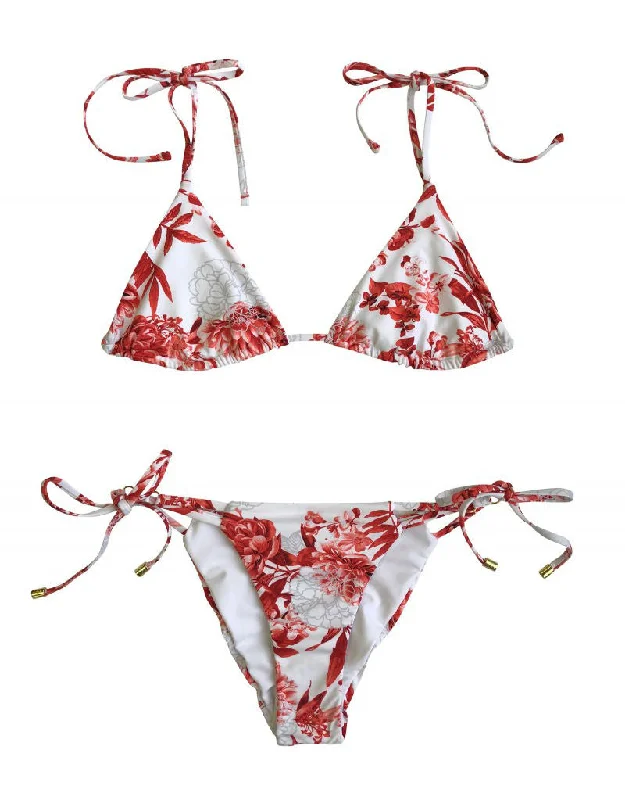 Samantha Tie Side Bikini Bottom in Red Floral