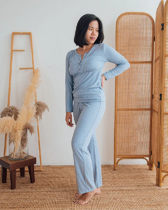 Charlotte Maternity Ribbed Long Pants in Sky Blue