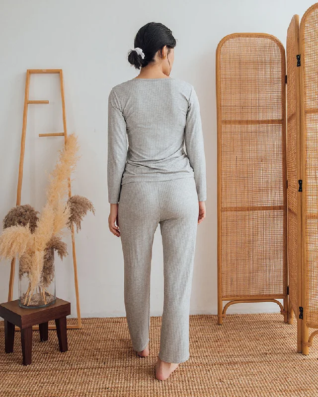 Charlotte Maternity Ribbed Long Pants in Gray