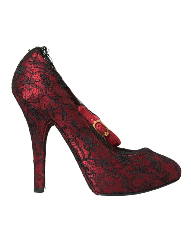 Dolce & Gabbana Floral Lace Mary Jane Pumps Shoes