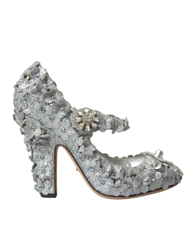 Dolce & Gabbana Floral Crystal Embellished Mary Jane Pumps