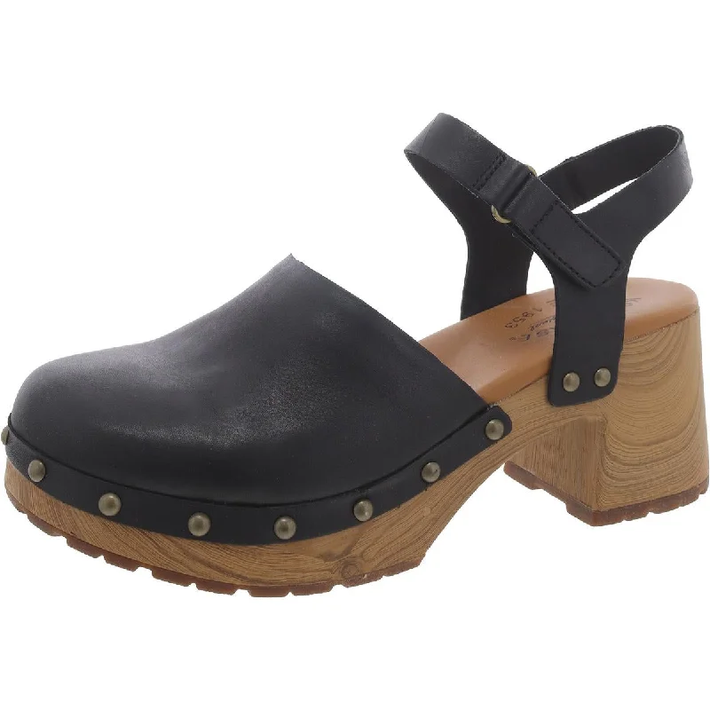 Womens Leather Ankle Strap Clogs