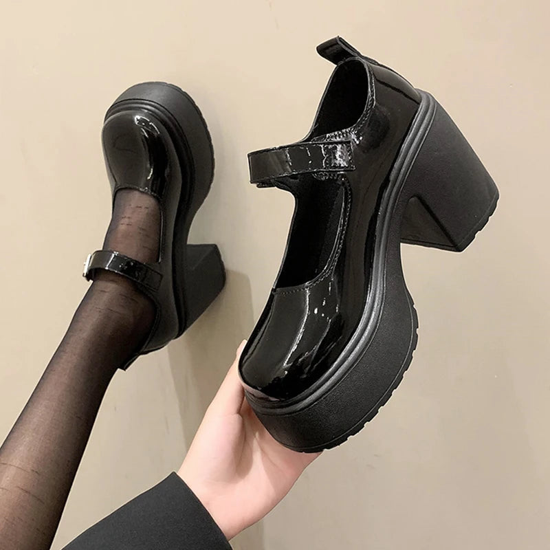 Sohiwoo Black Chunky Platform Pumps for Women Super High Heels Buckle Strap Mary Jane Shoes Woman Goth Thick Heeled Party Shoes Ladies