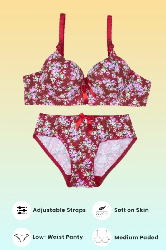 Plum Floral Padded Set