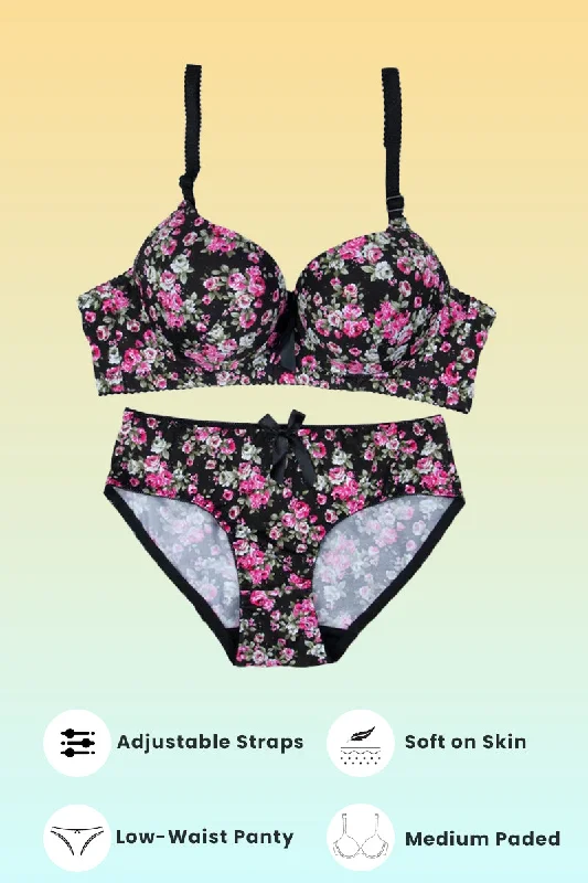 Black Floral Padded Set