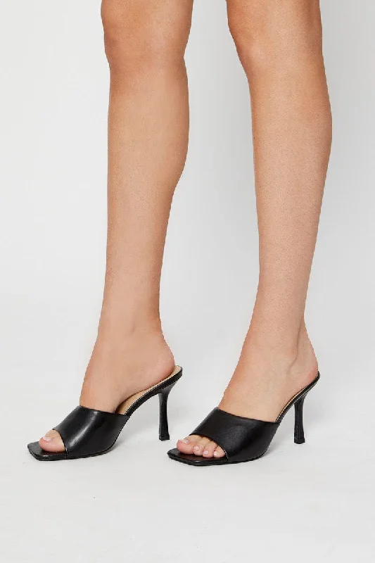 Black Hayley Square Toe High Heeled Mule Shoe