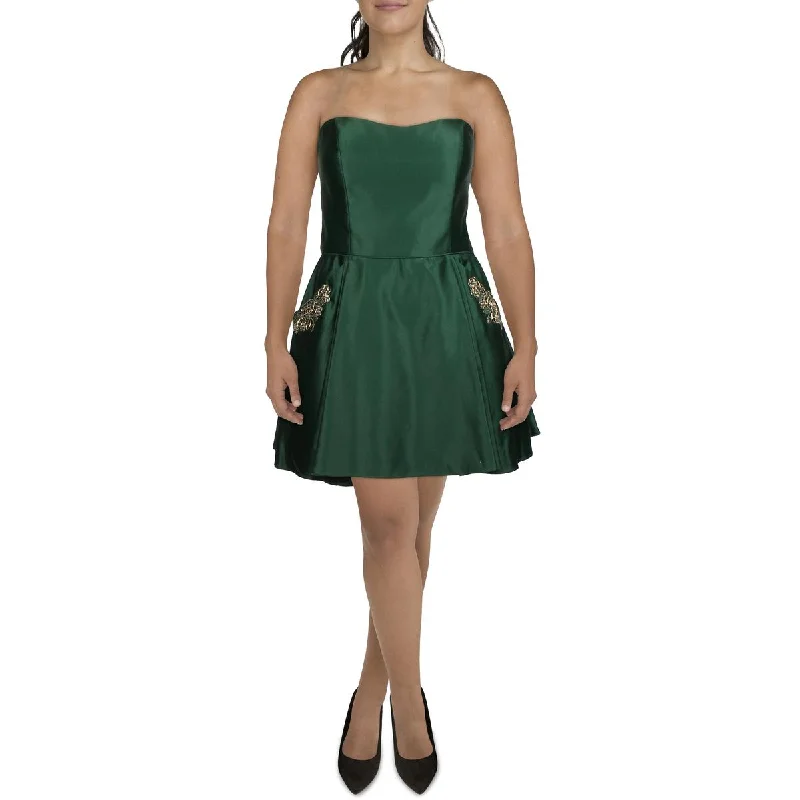 Blondie Nites Womens Juniors Satin Mini Fit & Flare Dress