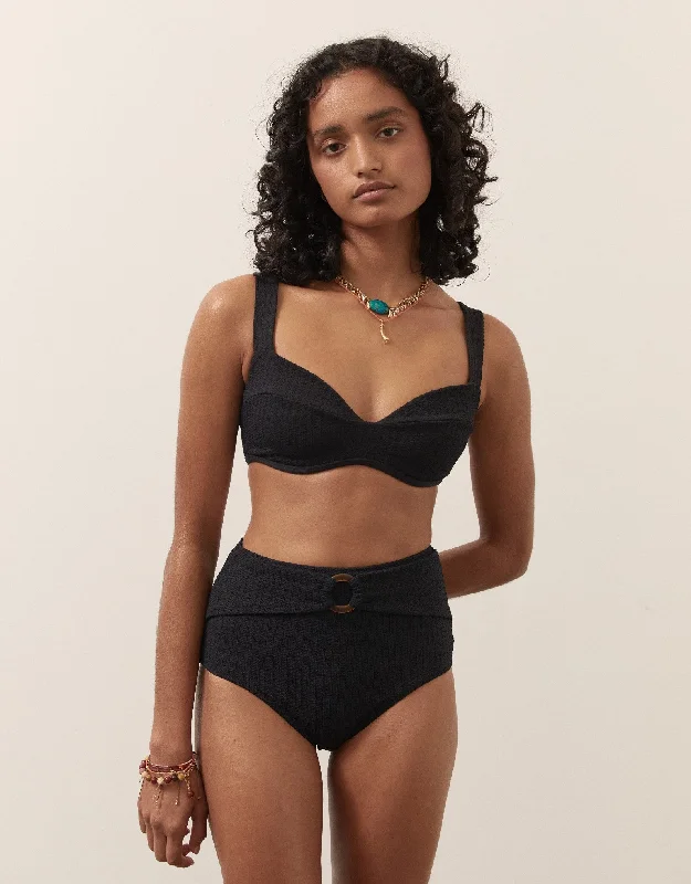 RA Pania High Waist Bikini Bottom with Belt Black