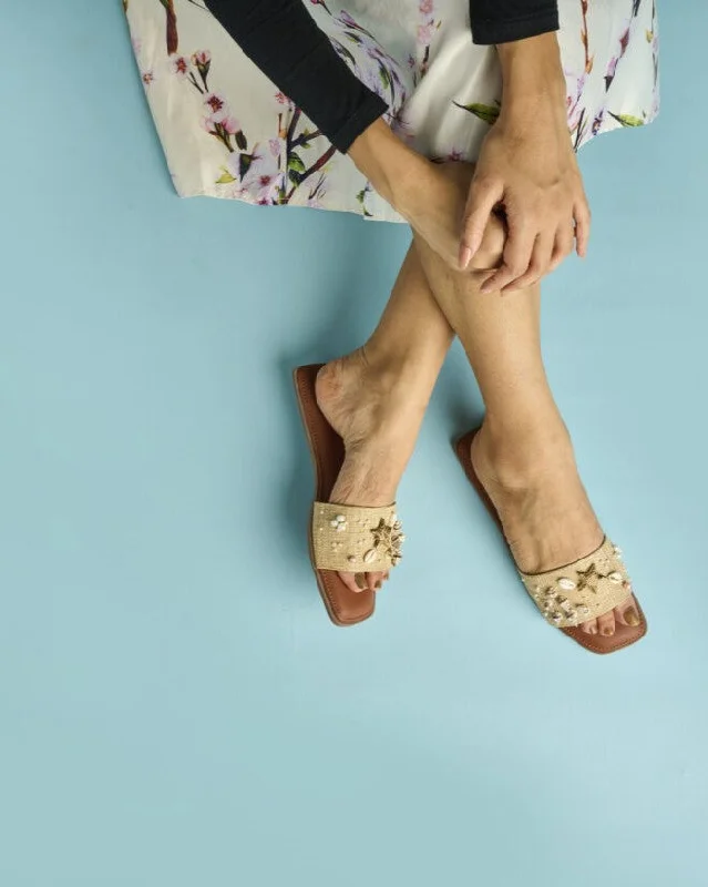 Brown Sea Shell Embellished Vacay Flats for Women