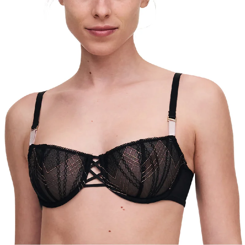 Chantelle Memento Black Pink Unlined Demi Bra 14N5