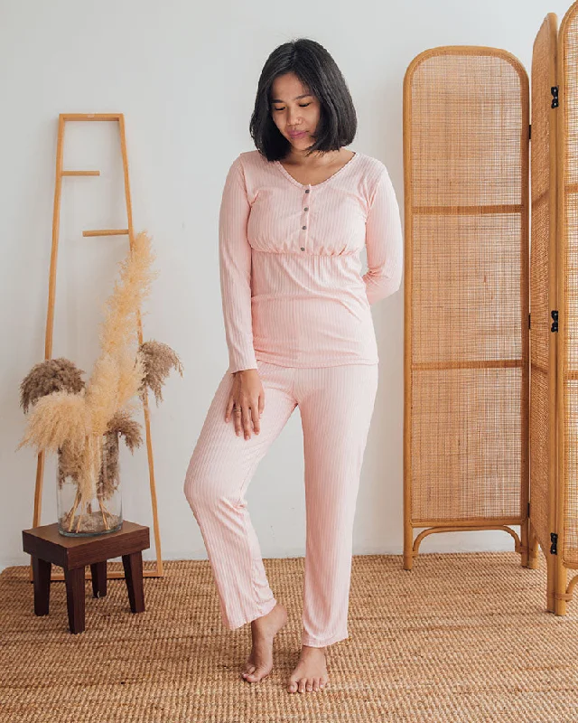 Charlotte Maternity Ribbed Long Pants in Light Pink