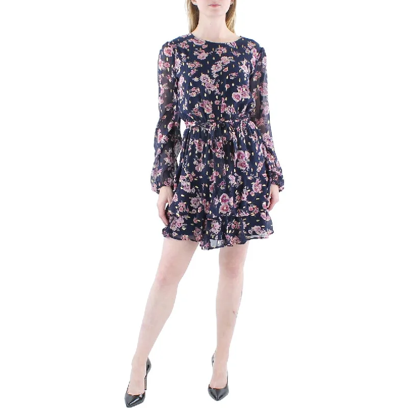 City Studios Womens Juniors Chiffon Floral Fit & Flare Dress