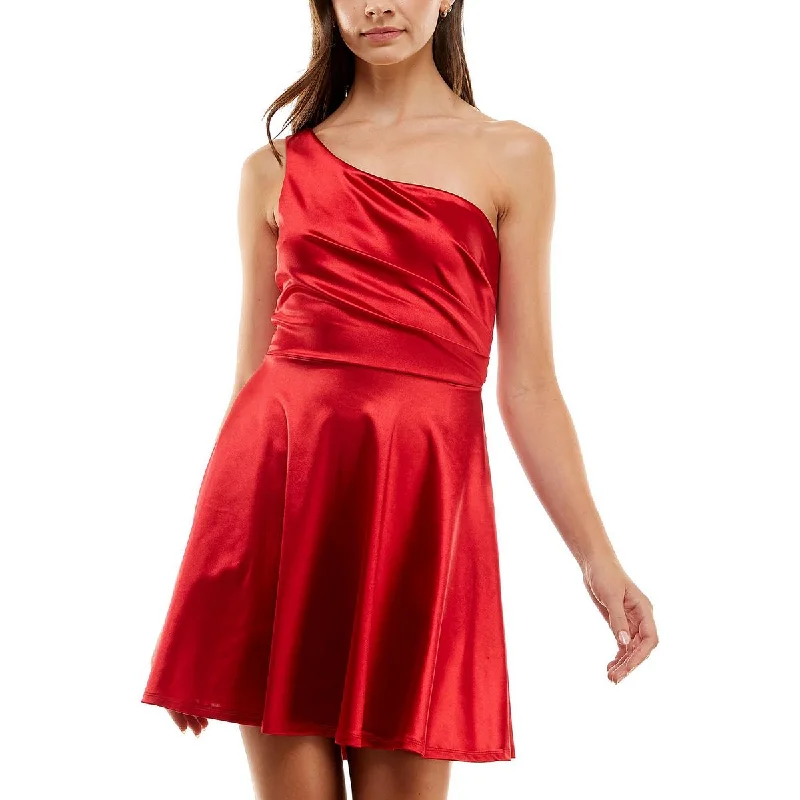 City Studios Womens Juniors One Shoulder Mini Fit & Flare Dress