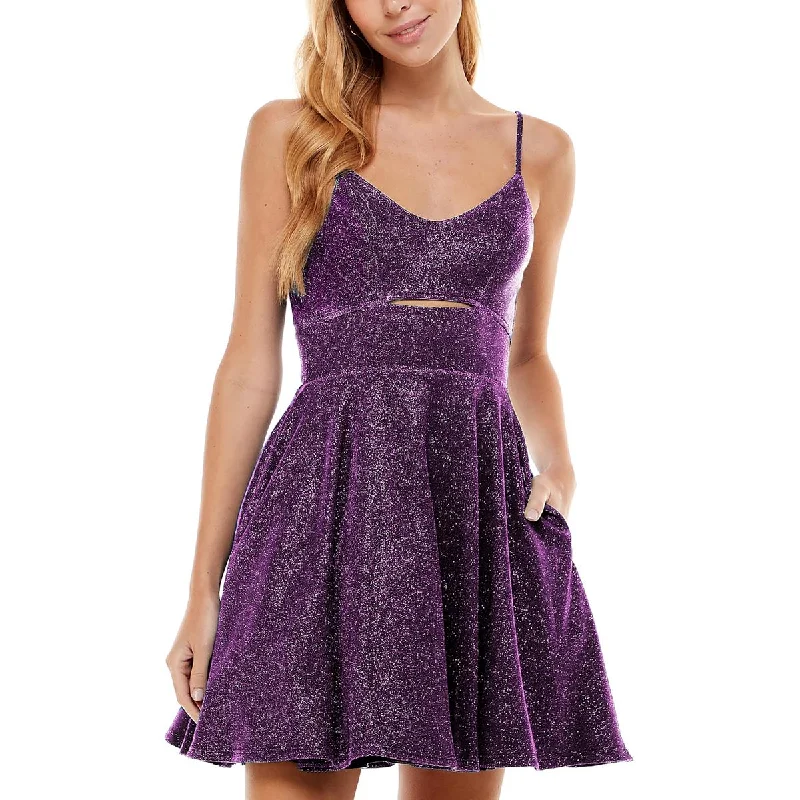 City Studios Womens Juniors Glitter Cut-Out Fit & Flare Dress