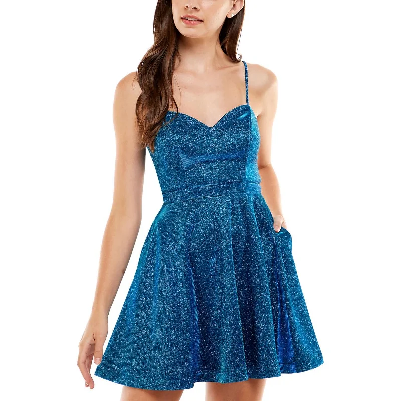 City Studios Womens Juniors Metallic Mini Fit & Flare Dress